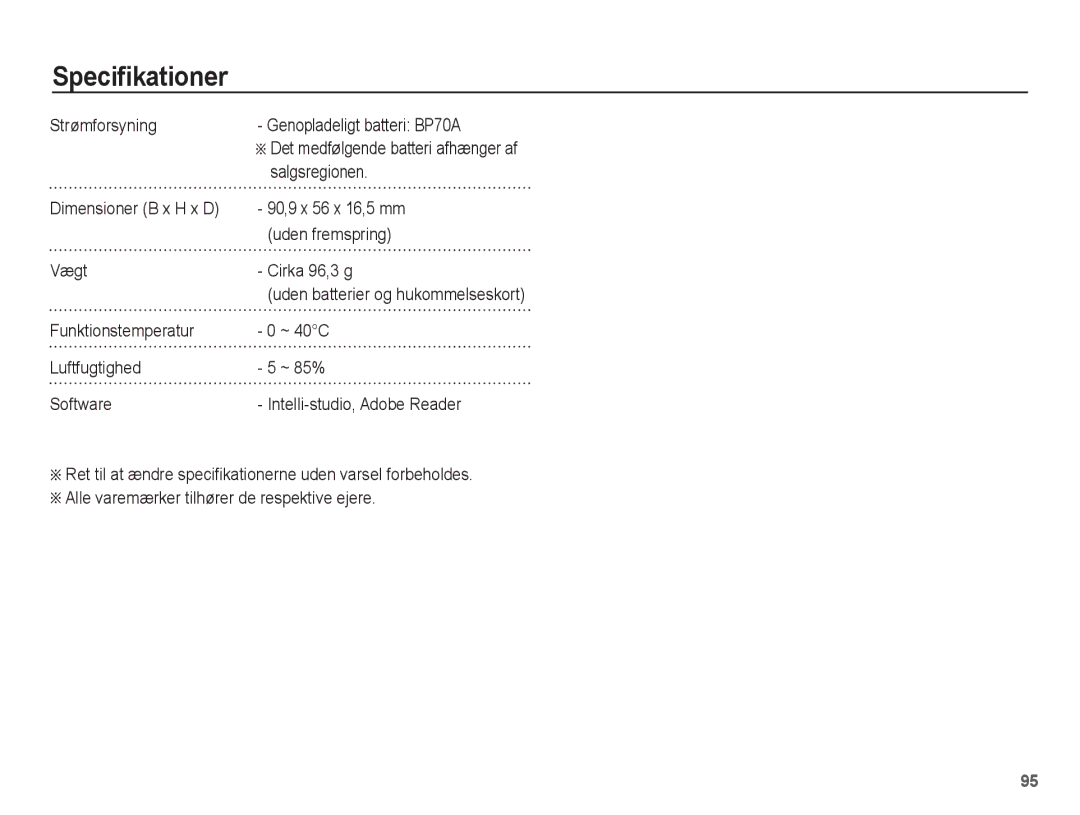 Samsung EC-ST60ZZBPLE2 Strømforsyning Genopladeligt batteri BP70A, Salgsregionen, 90,9 x 56 x 16,5 mm, Uden fremspring 