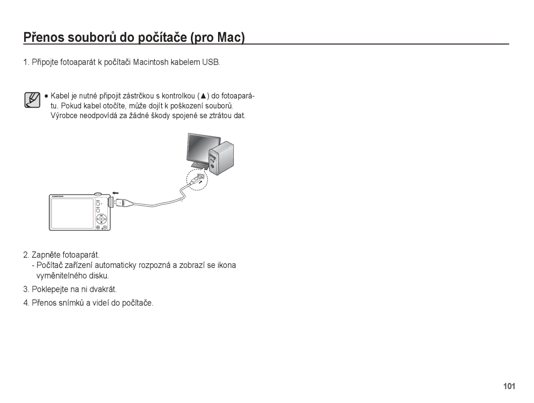 Samsung EC-ST60ZZBPSE3 manual PĜenos souborĤ do poþítaþe pro Mac, PĜipojte fotoaparát k poþítaþi Macintosh kabelem USB 