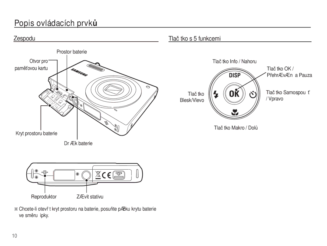 Samsung EC-ST60ZZBPLE3, EC-ST60ZZBPRE3, EC-ST60ZZBPBE3, EC-ST60ZZBPSE3 manual Zespodu, Tlaþítko s 5 funkcemi 