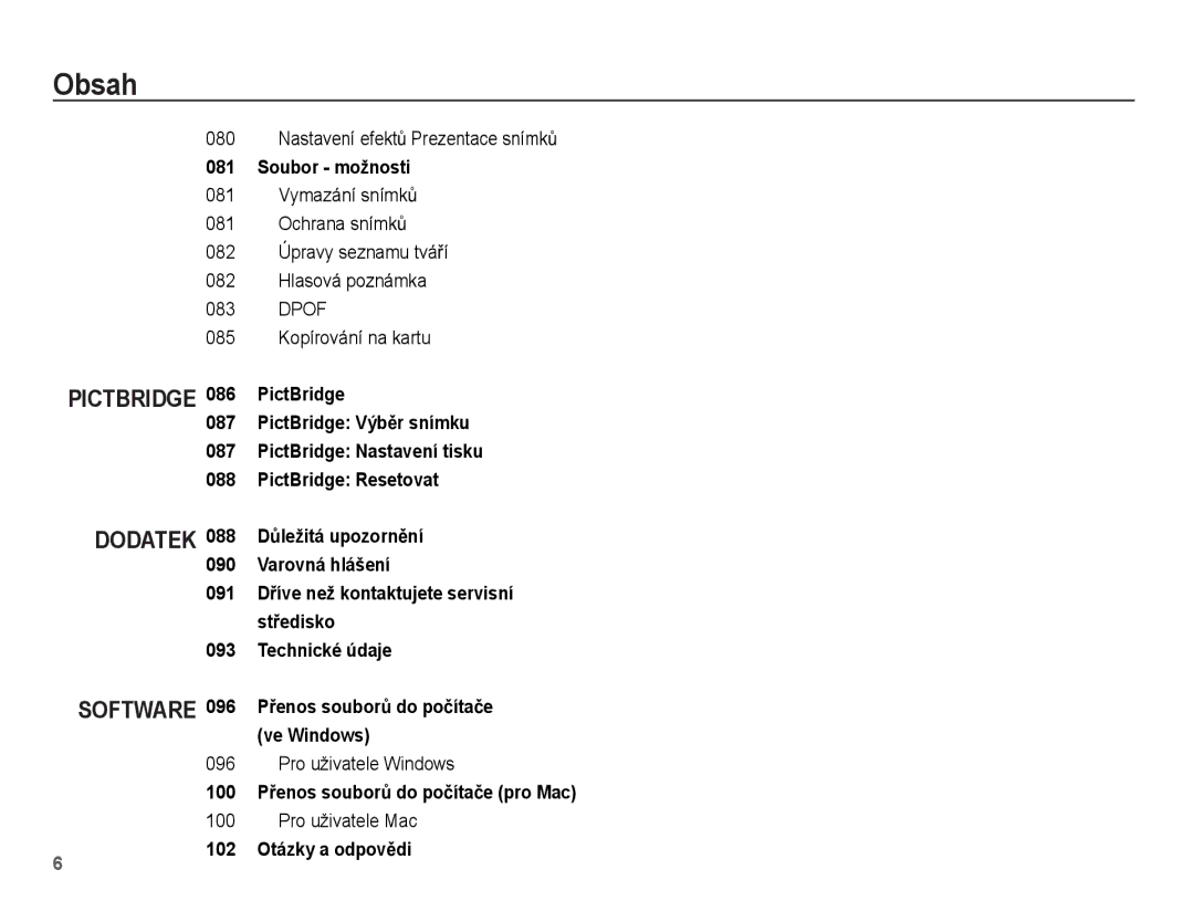 Samsung EC-ST60ZZBPLE3, EC-ST60ZZBPRE3, EC-ST60ZZBPBE3, EC-ST60ZZBPSE3 manual 100 PĜenos souborĤ do poþítaþe pro Mac 