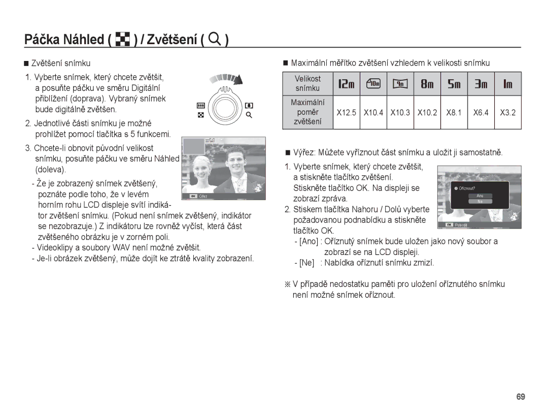 Samsung EC-ST60ZZBPSE3 manual ZvČtšení snímku, Bude digitálnČ zvČtšen, Videoklipy a soubory WAV není možné zvČtšit 