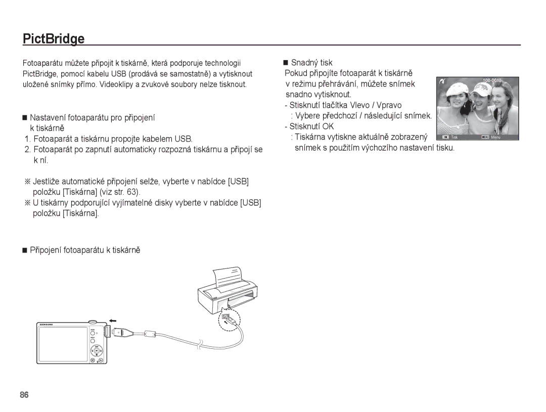 Samsung EC-ST60ZZBPLE3, EC-ST60ZZBPRE3, EC-ST60ZZBPBE3 manual PictBridge, Snímek s použitím výchozího nastavení tisku 