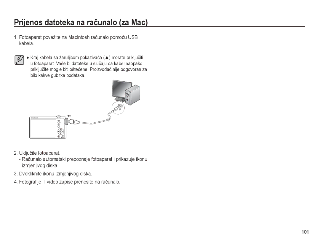 Samsung EC-ST60ZZBPSE3, EC-ST60ZZBPRE3, EC-ST60ZZBPBE3 manual Fotoaparat povežite na Macintosh raþunalo pomoüu USB kabela 