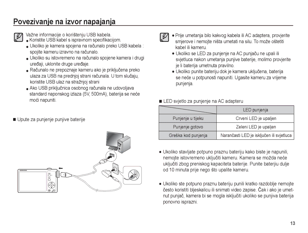 Samsung EC-ST60ZZBPSE3, EC-ST60ZZBPRE3, EC-ST60ZZBPBE3, EC-ST60ZZBPLE3 manual LED punjenja 