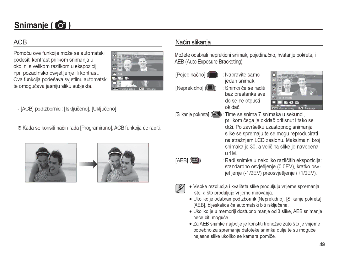 Samsung EC-ST60ZZBPSE3, EC-ST60ZZBPRE3, EC-ST60ZZBPBE3, EC-ST60ZZBPLE3 manual Naþin slikanja 