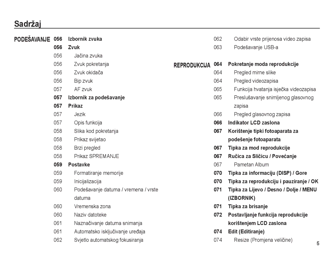 Samsung EC-ST60ZZBPSE3, EC-ST60ZZBPRE3, EC-ST60ZZBPBE3, EC-ST60ZZBPLE3 056 Jaþina zvuka Zvuk pokretanja Zvuk okidaþa, 057 