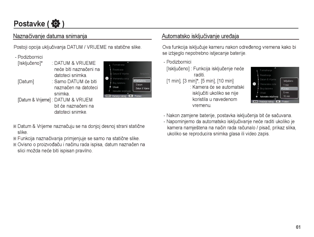 Samsung EC-ST60ZZBPSE3, EC-ST60ZZBPRE3 manual Samo Datum üe biti naznaþen na datoteci snimka, Min, 3 min*, 5 min, 10 min 