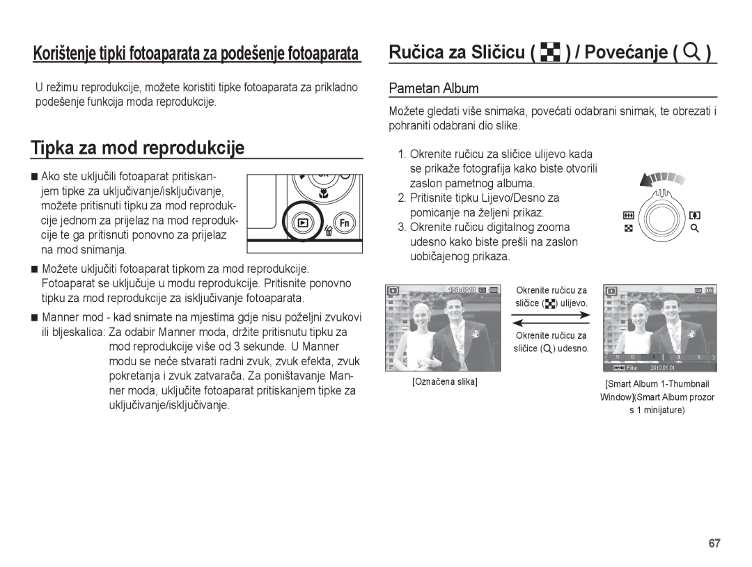 Samsung EC-ST60ZZBPRE3 Tipka za mod reprodukcije, Ruþica za Sliþicu º / Poveüanje í, Pametan Album, Zaslon pametnog albuma 