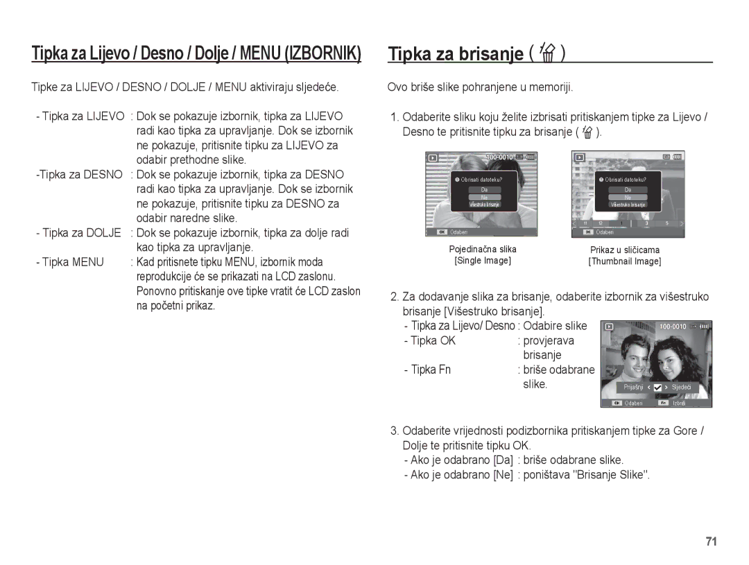 Samsung EC-ST60ZZBPRE3, EC-ST60ZZBPBE3, EC-ST60ZZBPSE3, EC-ST60ZZBPLE3 manual Tipka za brisanje Õ 