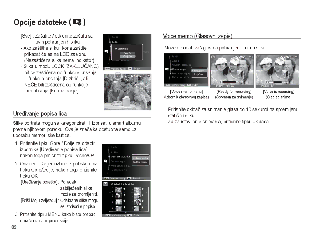 Samsung EC-ST60ZZBPLE3, EC-ST60ZZBPRE3, EC-ST60ZZBPBE3, EC-ST60ZZBPSE3 Voice memo Glasovni zapis, Ureÿivanje popisa lica 