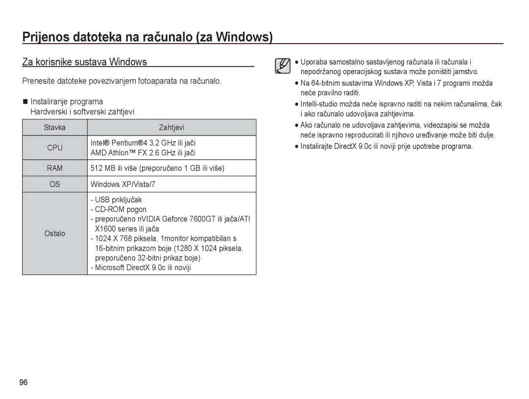 Samsung EC-ST60ZZBPBE3, EC-ST60ZZBPRE3 manual Prijenos datoteka na raþunalo za Windows, Za korisnike sustava Windows 