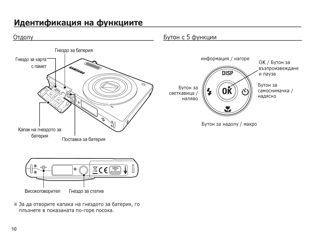 Samsung EC-ST60ZZBPSE3 ǶȚȌȖȓț, ǨțȚȖȕ ș 5 ȜțȕȒȞȐȐ, Ƚɧɟɡɞɨ ɡɚ ɛɚɬɟɪɢɹ, Ʉɚɩɚɤ ɧɚ ɝɧɟɡɞɨɬɨ ɡɚ Ɛɚɬɟɪɢɹ Ɉɨɫɬɚɜɤɚ ɡɚ ɛɚɬɟɪɢɹ 