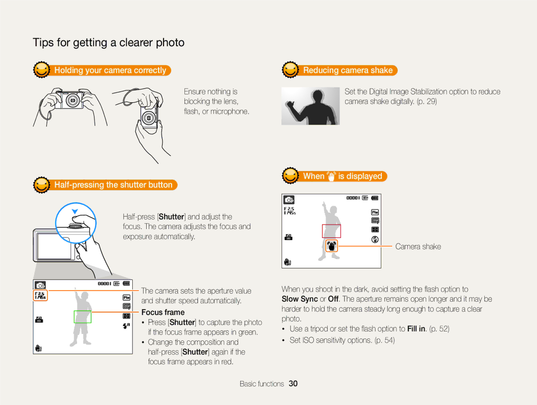 Samsung EC-ST64ZZBDBSA Holding your camera correctly, When is displayed Half-pressing the shutter button, Focus frame 