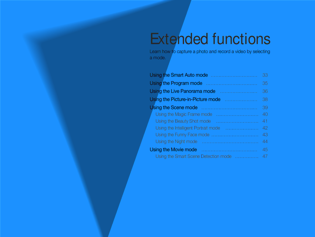 Samsung EC-ST64ZZDPPIR, EC-ST64ZZDPBIR, EC-ST64ZZBDBSA, EC-ST64ZZDPSIR, EC-ST64ZZBDSSA manual Extended functions 