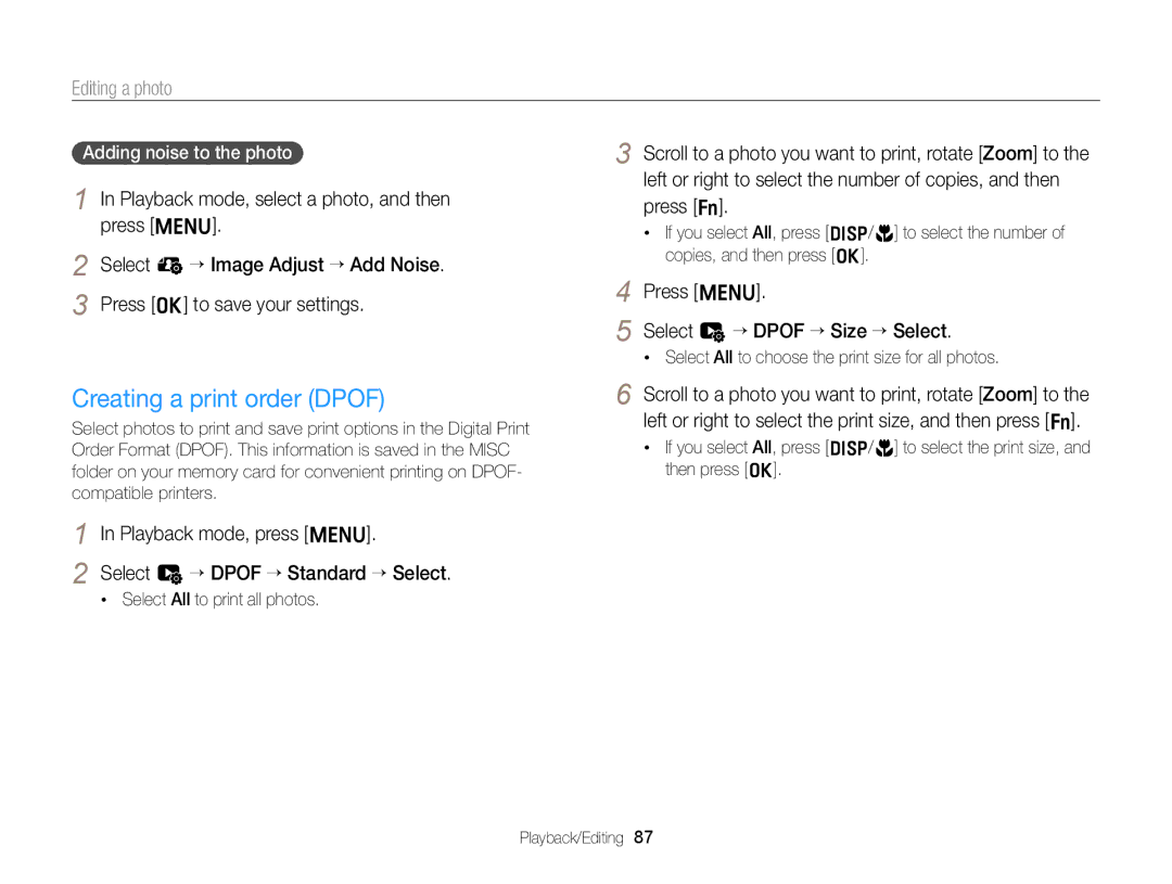 Samsung EC-ST64ZZDPPIR manual Creating a print order Dpof, Playback mode, press m Select u “ Dpof “ Standard “ Select 