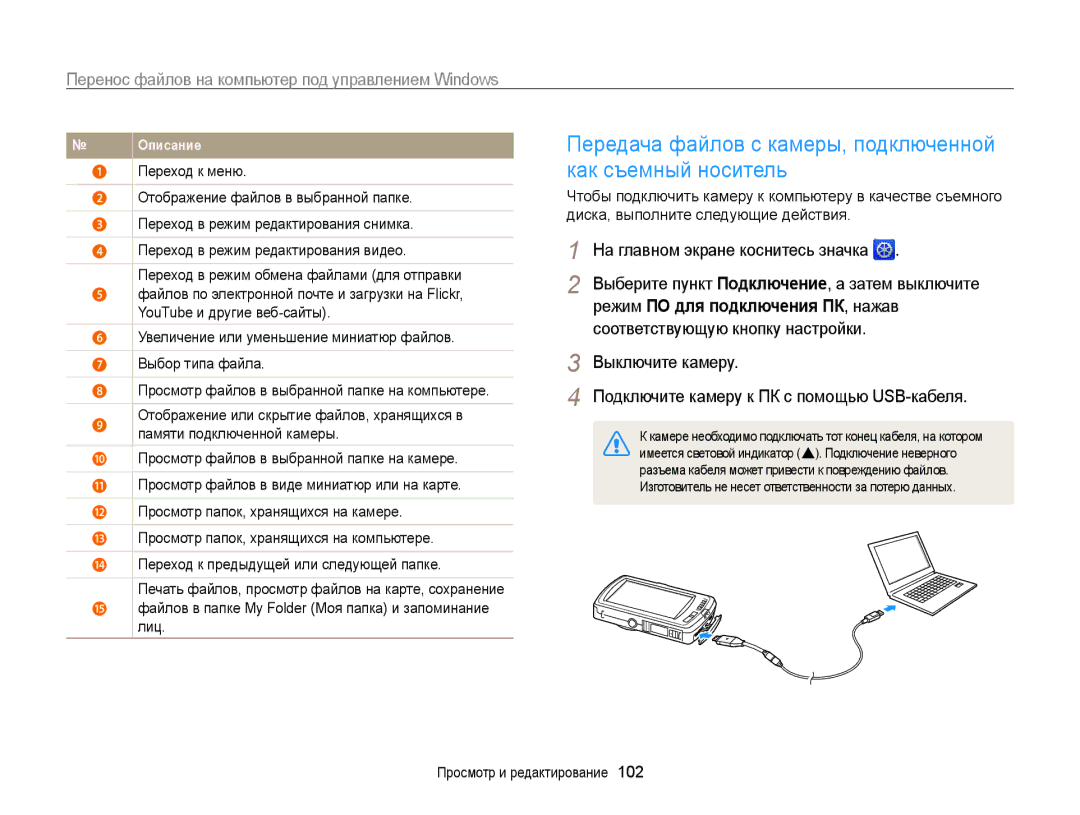 Samsung EC-ST65ZZBPSRU, EC-ST6500BPBRU, EC-ST65ZZBPURU manual Передача файлов с камеры, подключенной как съемный носитель 