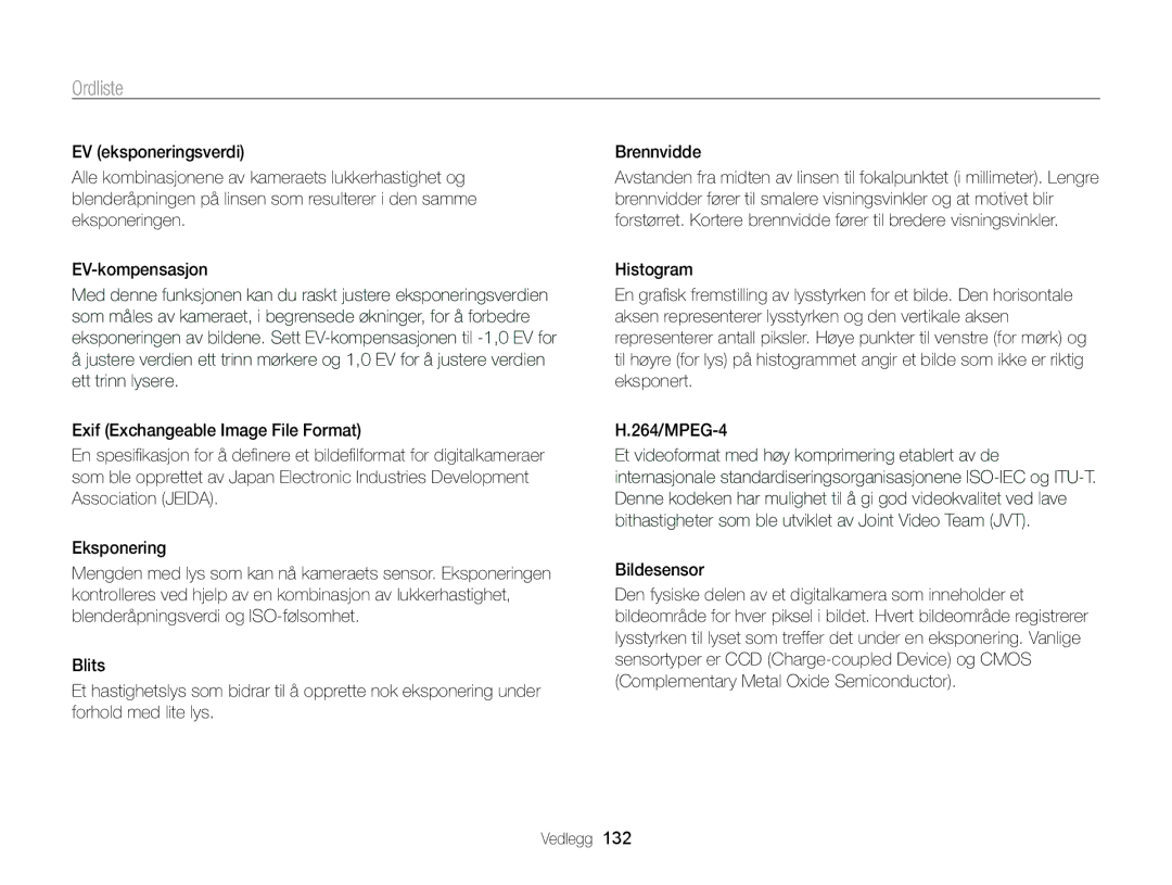 Samsung EC-ST65ZZBPSE2, EC-ST65ZZBPRE2, EC-ST65ZZBPUE2, EC-ST65ZZBPEE2 manual Ordliste, Bildesensor 