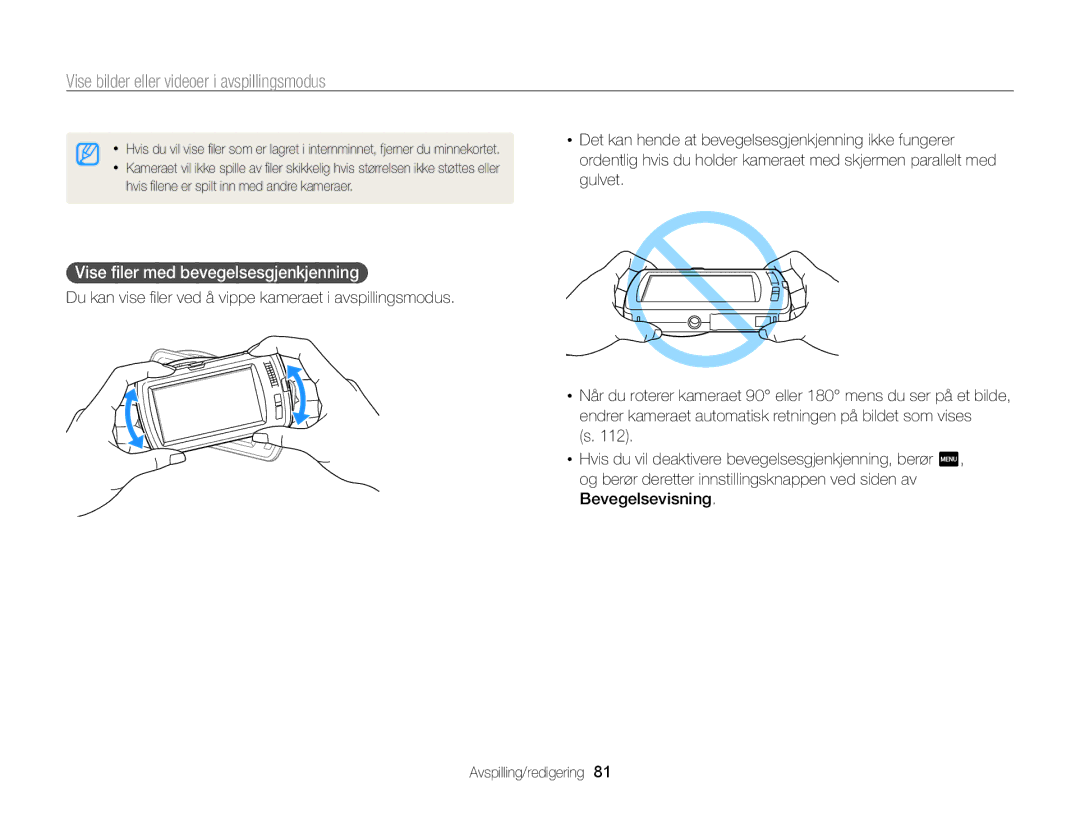 Samsung EC-ST65ZZBPUE2, EC-ST65ZZBPRE2 Vise bilder eller videoer i avspillingsmodus, Vise ﬁler med bevegelsesgjenkjenning 