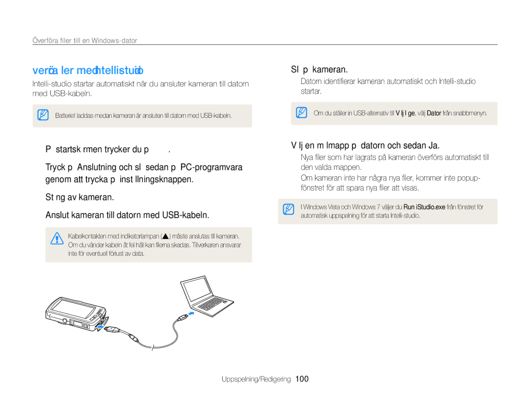 Samsung EC-ST65ZZBPSE2, EC-ST65ZZBPRE2 manual Överföra ﬁler med Intelli-studio, Överföra ﬁler till en Windows-dator 