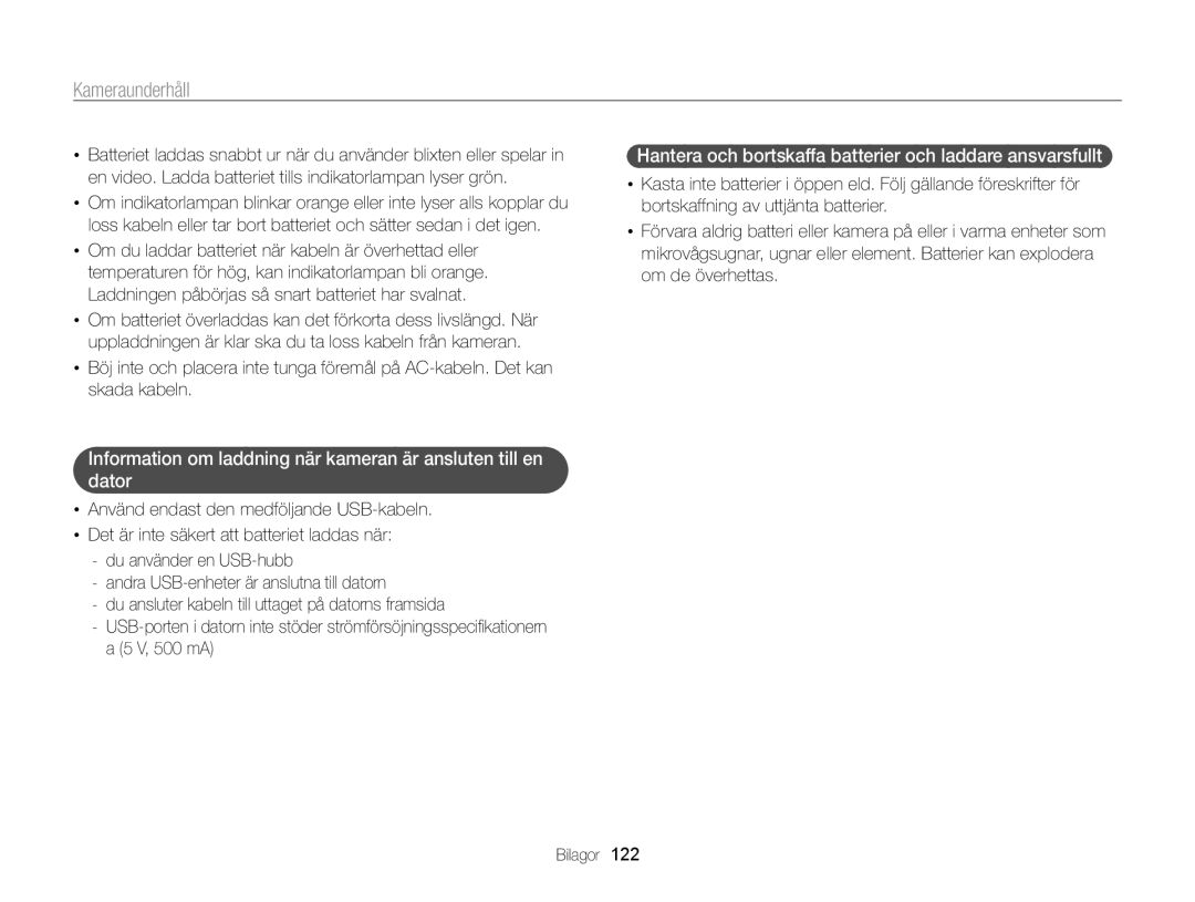 Samsung EC-ST65ZZBPEE2, EC-ST65ZZBPRE2, EC-ST65ZZBPSE2 manual Hantera och bortskaffa batterier och laddare ansvarsfullt 