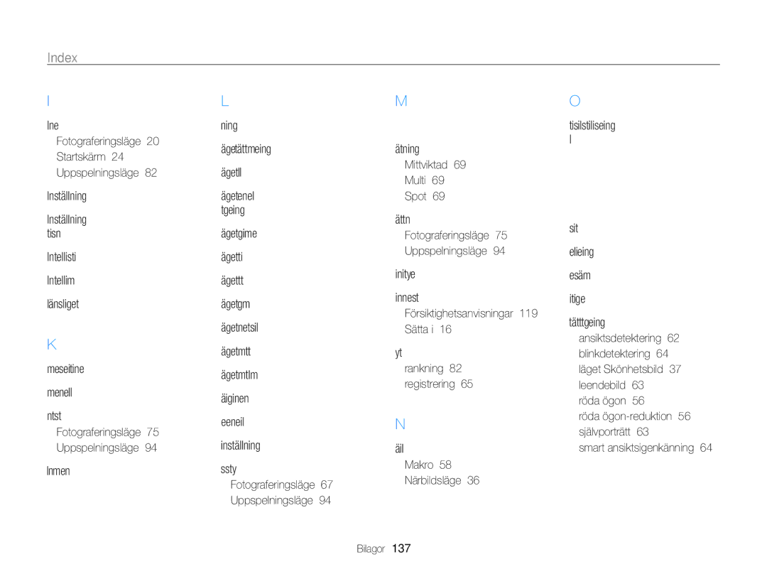 Samsung EC-ST65ZZBPUE2, EC-ST65ZZBPRE2, EC-ST65ZZBPSE2, EC-ST65ZZBPEE2 manual Index 