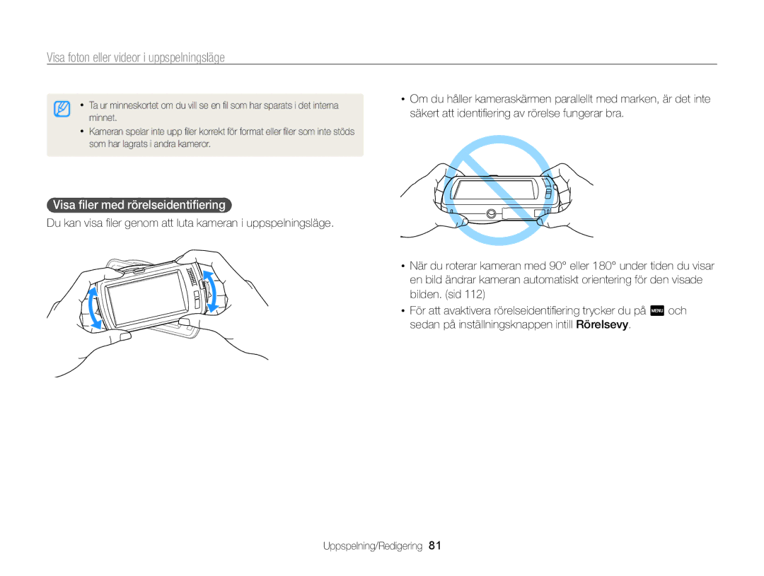 Samsung EC-ST65ZZBPUE2, EC-ST65ZZBPRE2 manual Visa foton eller videor i uppspelningsläge, Visa ﬁler med rörelseidentiﬁering 