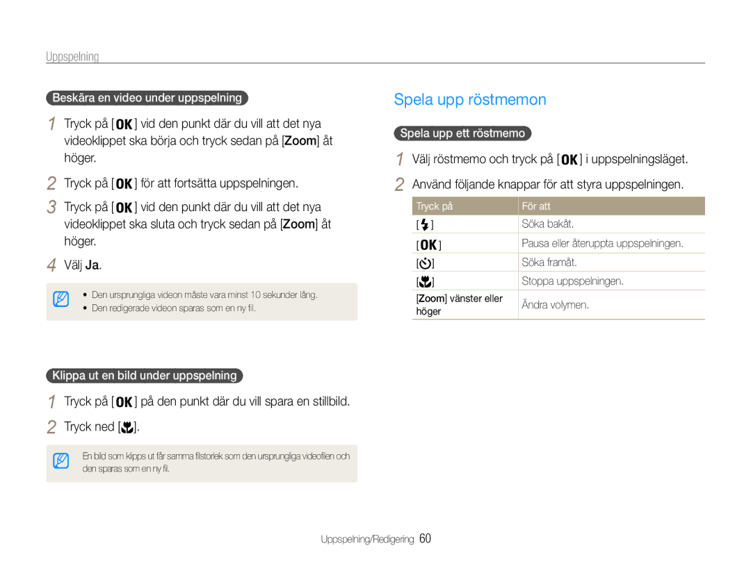 Samsung EC-ST65ZZBPSE2, EC-ST65ZZBPRE2 Spela upp röstmemon, Höger Tryck på För att fortsätta uppspelningen, Höger Välj Ja 