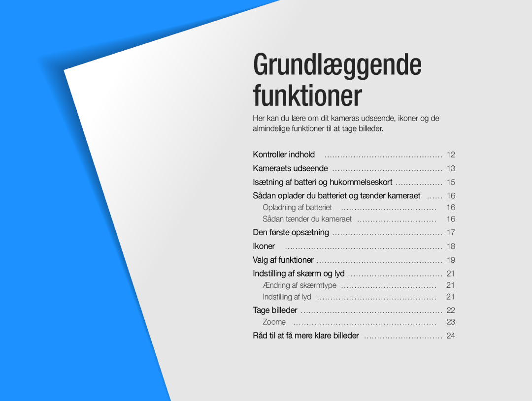 Samsung EC-ST65ZZBPRE2, EC-ST65ZZBPSE2, EC-ST65ZZBPUE2, EC-ST65ZZBPEE2 manual Grundlæggende funktioner 