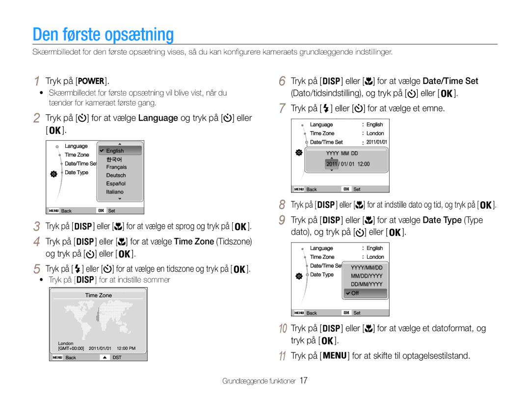 Samsung EC-ST65ZZBPUE2, EC-ST65ZZBPRE2, EC-ST65ZZBPSE2, EC-ST65ZZBPEE2 manual Den første opsætning 