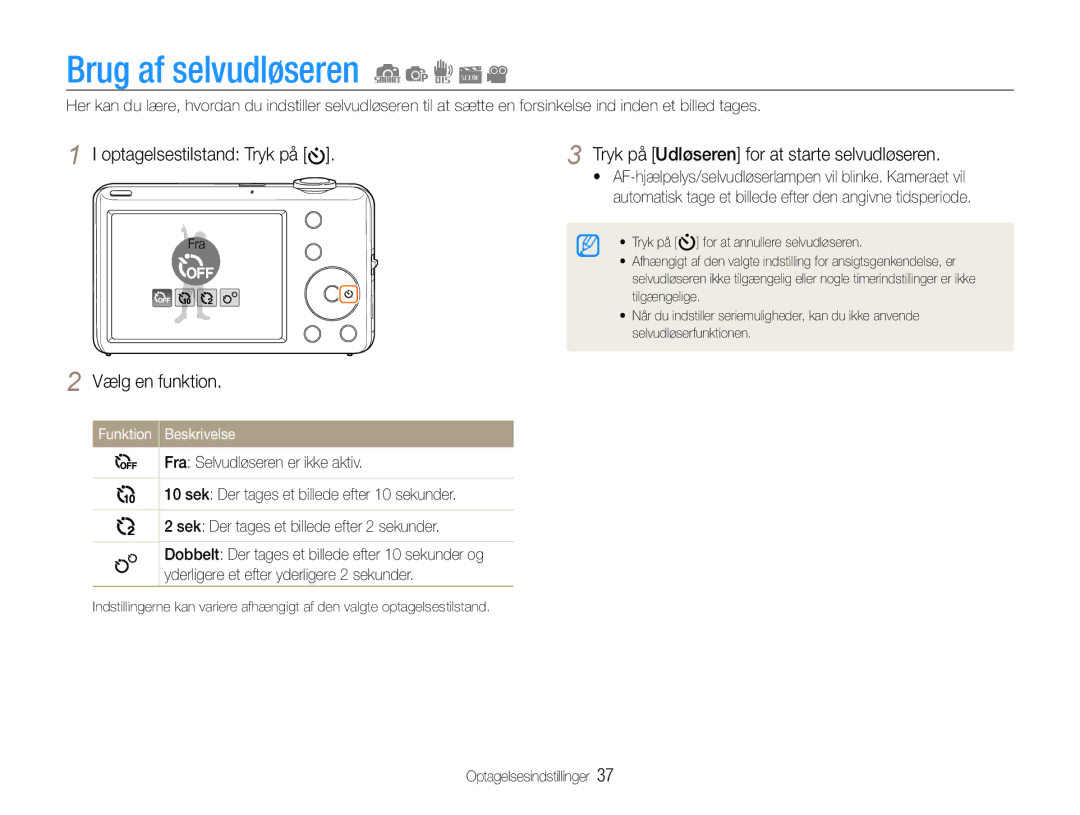 Samsung EC-ST65ZZBPUE2 Brug af selvudløseren, Optagelsestilstand Tryk på, Tryk på Udløseren for at starte selvudløseren 