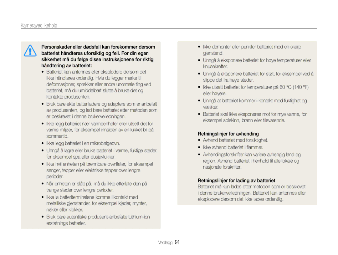 Samsung EC-ST65ZZBPRE2, EC-ST65ZZBPSE2, EC-ST65ZZBPUE2, EC-ST65ZZBPEE2 manual Kameravedlikehold 