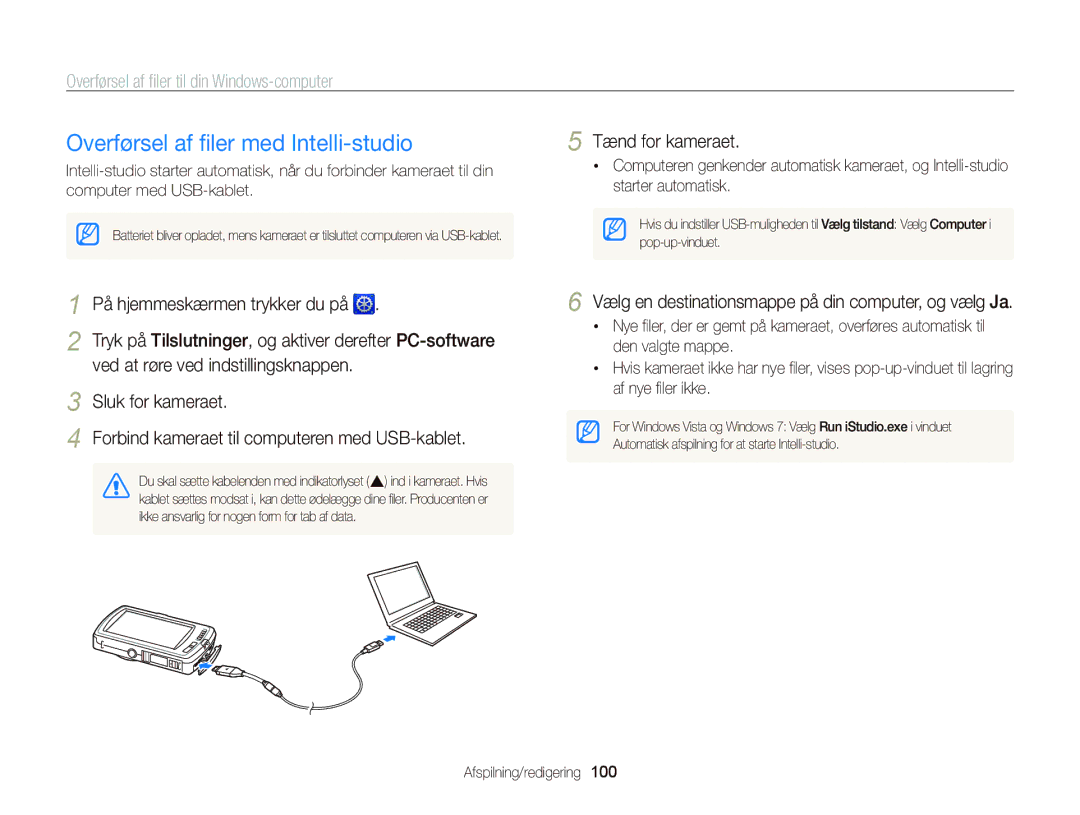 Samsung EC-ST65ZZBPSE2, EC-ST65ZZBPRE2 Overførsel af ﬁler med Intelli-studio, Overførsel af ﬁler til din Windows-computer 