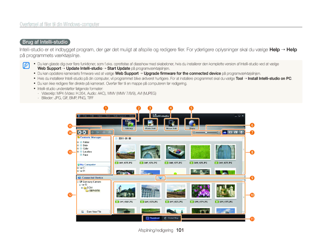 Samsung EC-ST65ZZBPUE2, EC-ST65ZZBPRE2, EC-ST65ZZBPSE2, EC-ST65ZZBPEE2 manual Brug af Intelli-studio 