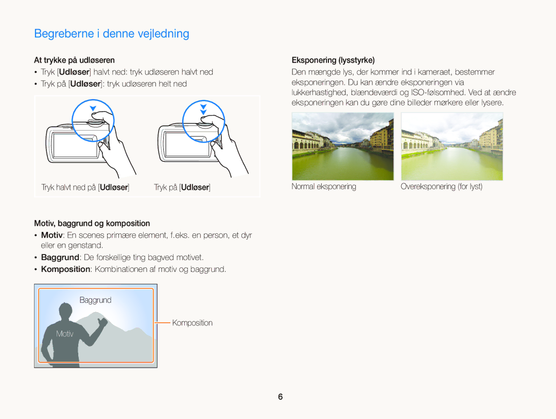 Samsung EC-ST65ZZBPEE2, EC-ST65ZZBPRE2 Begreberne i denne vejledning, Motiv, Eksponering lysstyrke, Normal eksponering 