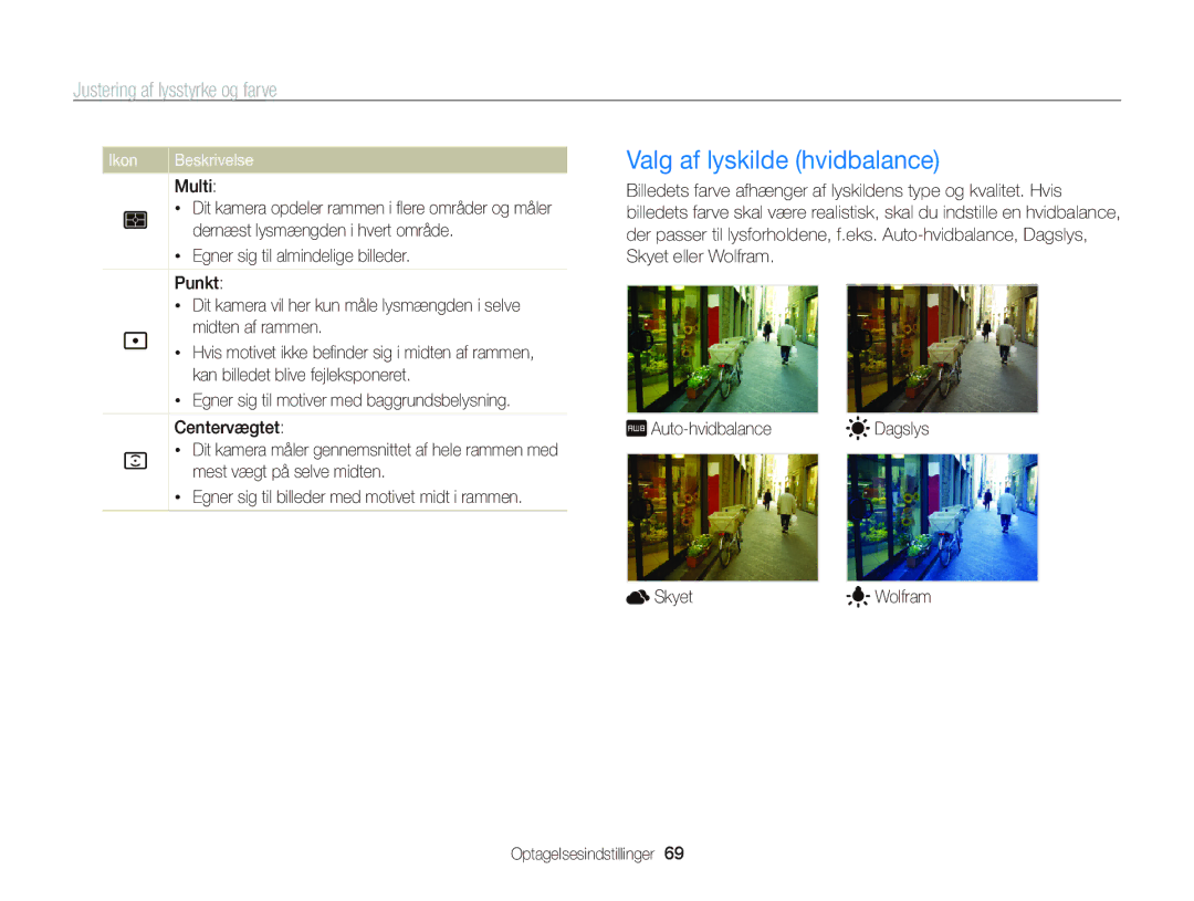 Samsung EC-ST65ZZBPUE2, EC-ST65ZZBPRE2, EC-ST65ZZBPSE2, EC-ST65ZZBPEE2 manual Valg af lyskilde hvidbalance, Ikon 