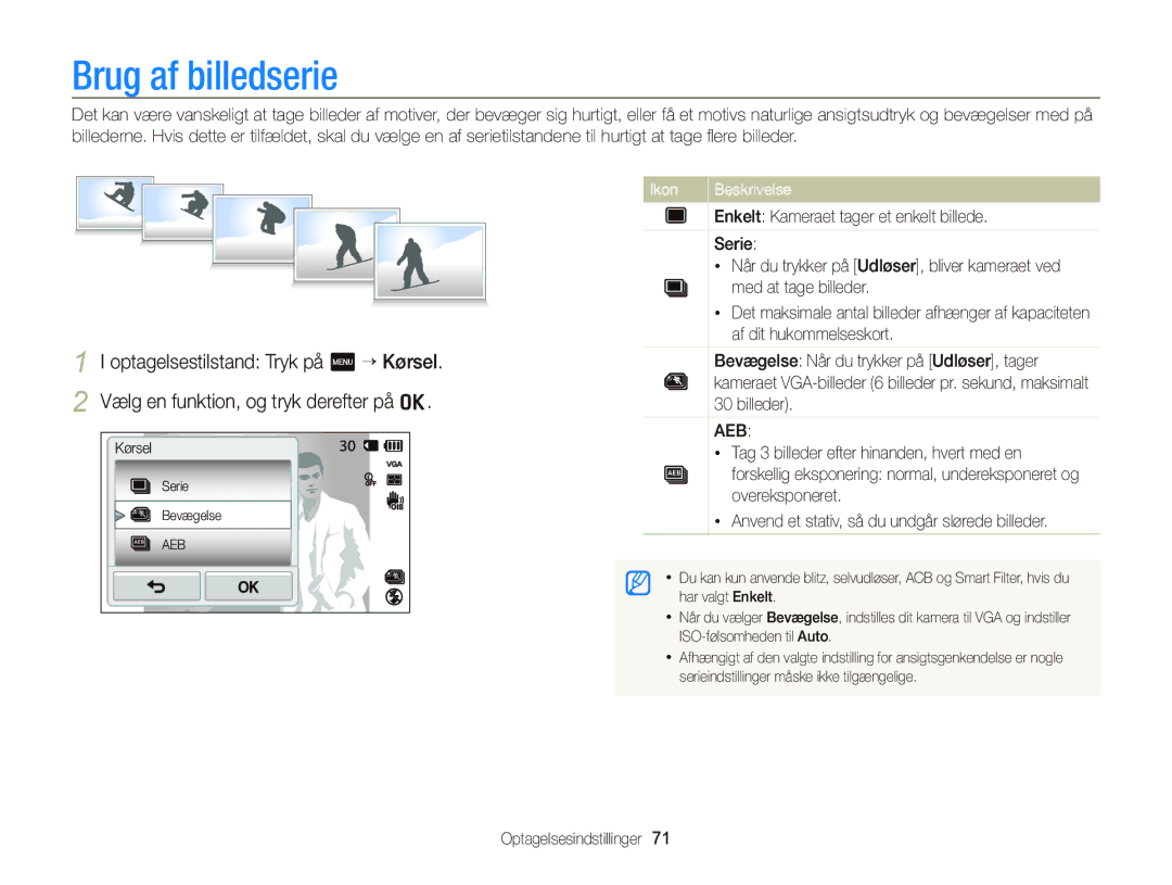 Samsung EC-ST65ZZBPRE2, EC-ST65ZZBPSE2, EC-ST65ZZBPUE2, EC-ST65ZZBPEE2 manual Brug af billedserie 