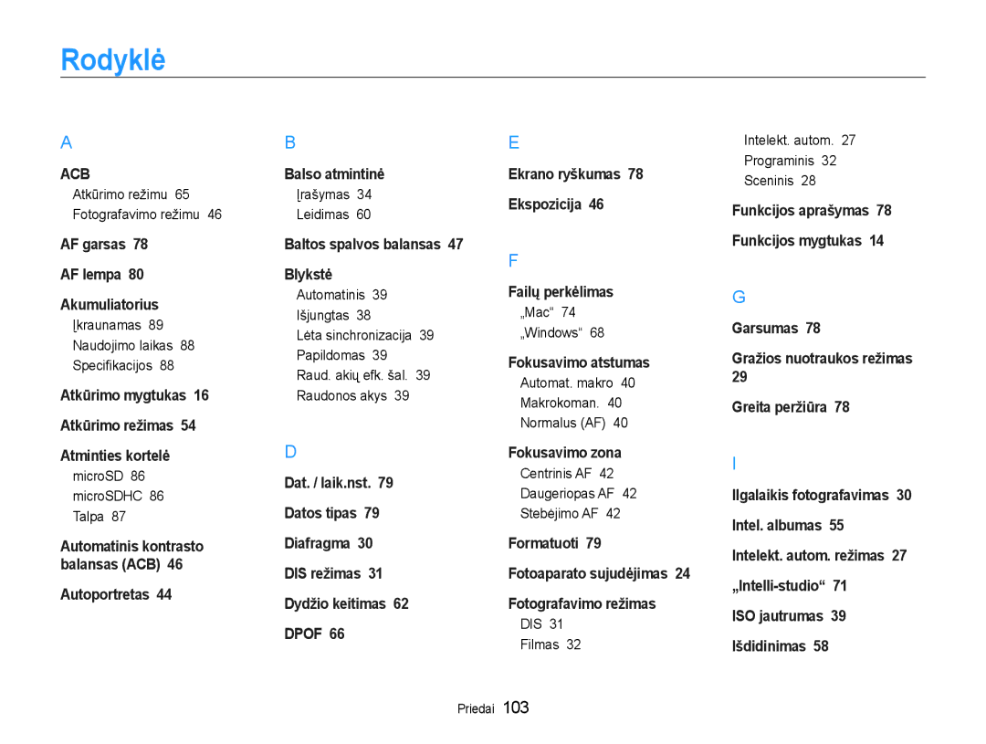 Samsung EC-ST65ZZBPUE2, EC-ST65ZZBPRE2, EC-ST65ZZBPSE2 manual Rodyklė 