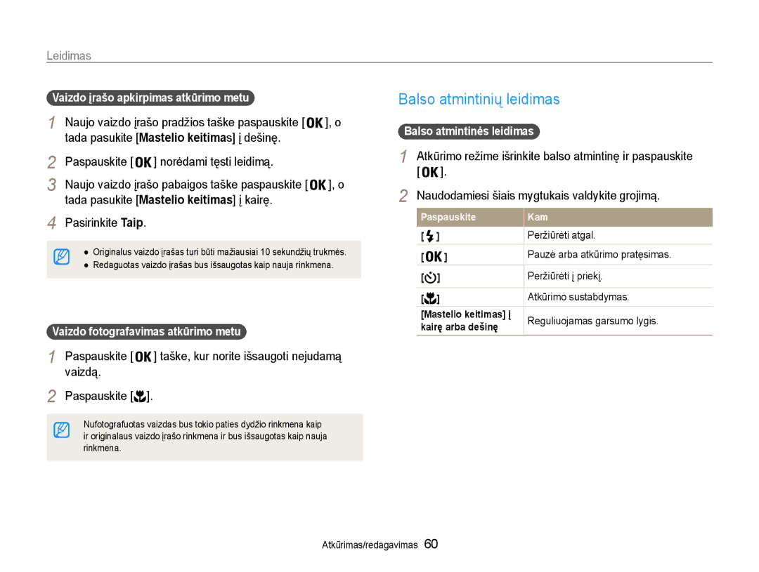 Samsung EC-ST65ZZBPSE2 manual Balso atmintinių leidimas, Tada pasukite Mastelio keitimas į kairę, Balso atmintinės leidimas 