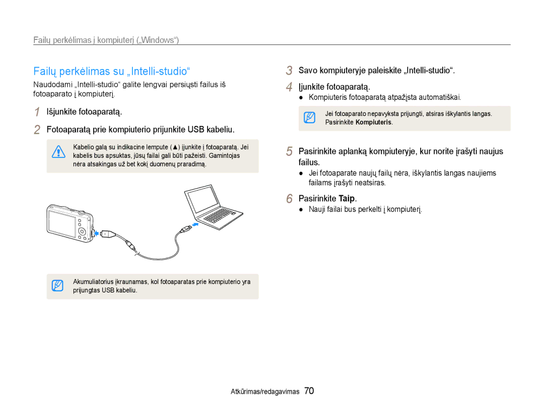 Samsung EC-ST65ZZBPUE2 manual Failų perkėlimas su „Intelli-studio, Pasirinkite Taip, Nauji failai bus perkelti į kompiuterį 