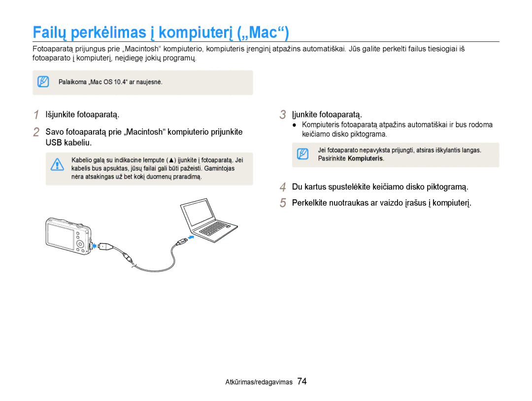 Samsung EC-ST65ZZBPRE2 manual Failų perkėlimas į kompiuterį „Mac, Du kartus spustelėkite keičiamo disko piktogramą 