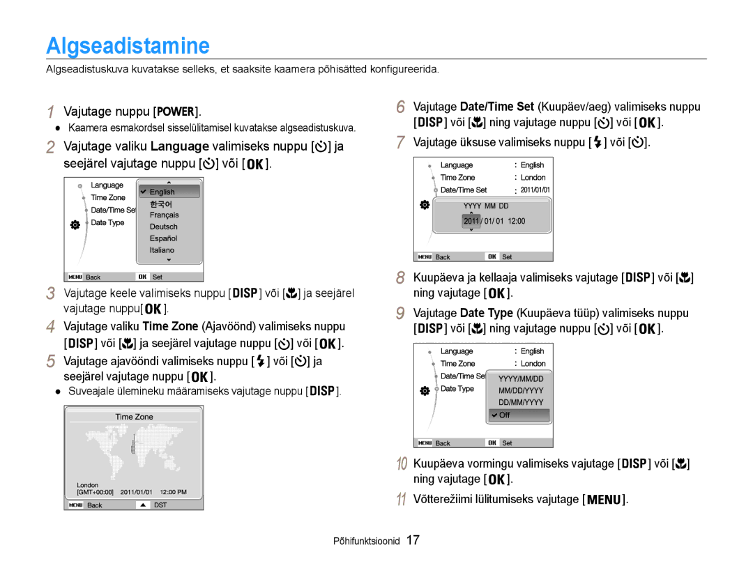 Samsung EC-ST65ZZBPRE2, EC-ST65ZZBPSE2, EC-ST65ZZBPUE2 manual Algseadistamine, Või, Võtterežiimi lülitumiseks vajutage 