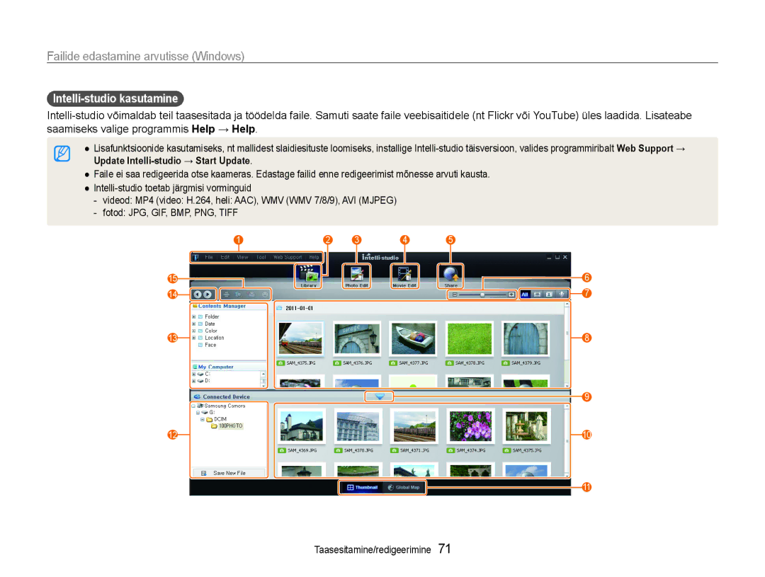 Samsung EC-ST65ZZBPRE2, EC-ST65ZZBPSE2, EC-ST65ZZBPUE2 manual Intelli-studio kasutamine 