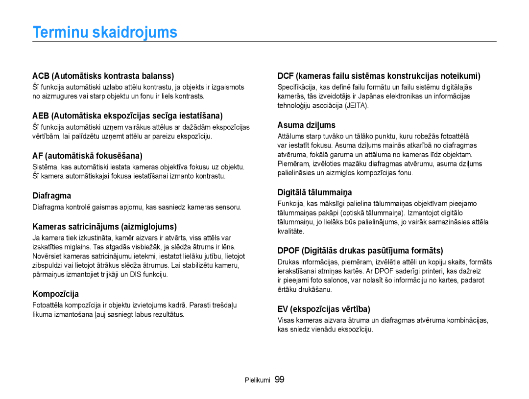 Samsung EC-ST65ZZBPSE2, EC-ST65ZZBPRE2, EC-ST65ZZBPUE2 manual Terminu skaidrojums 