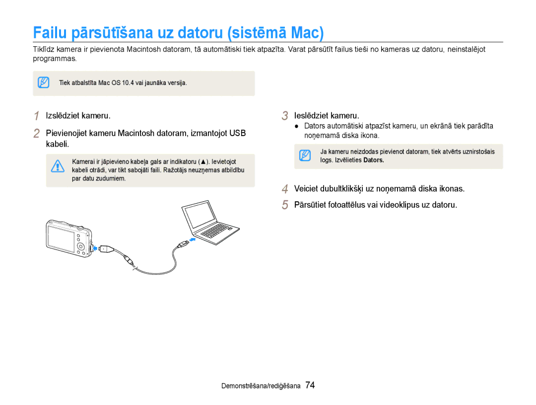 Samsung EC-ST65ZZBPRE2, EC-ST65ZZBPSE2, EC-ST65ZZBPUE2 manual Failu pārsūtīšana uz datoru sistēmā Mac 