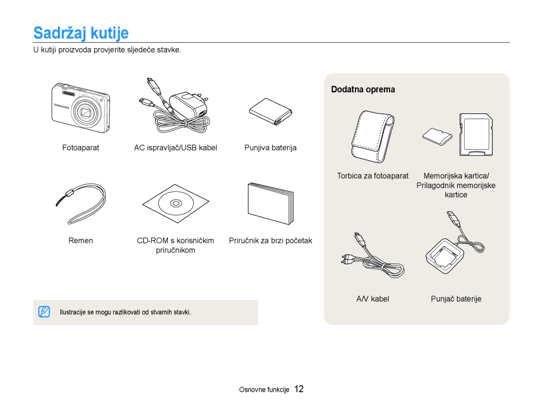 Samsung EC-ST65ZZBPSE3, EC-ST65ZZBPRE3, EC-ST65ZZBPBE3, EC-ST65ZZBPUE3 manual Sadržaj kutije, Dodatna oprema 