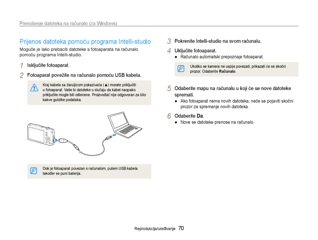 Samsung EC-ST65ZZBPUE3 manual Prijenos datoteka pomoću programa Intelli-studio, Računalo automatski prepoznaje fotoaparat 