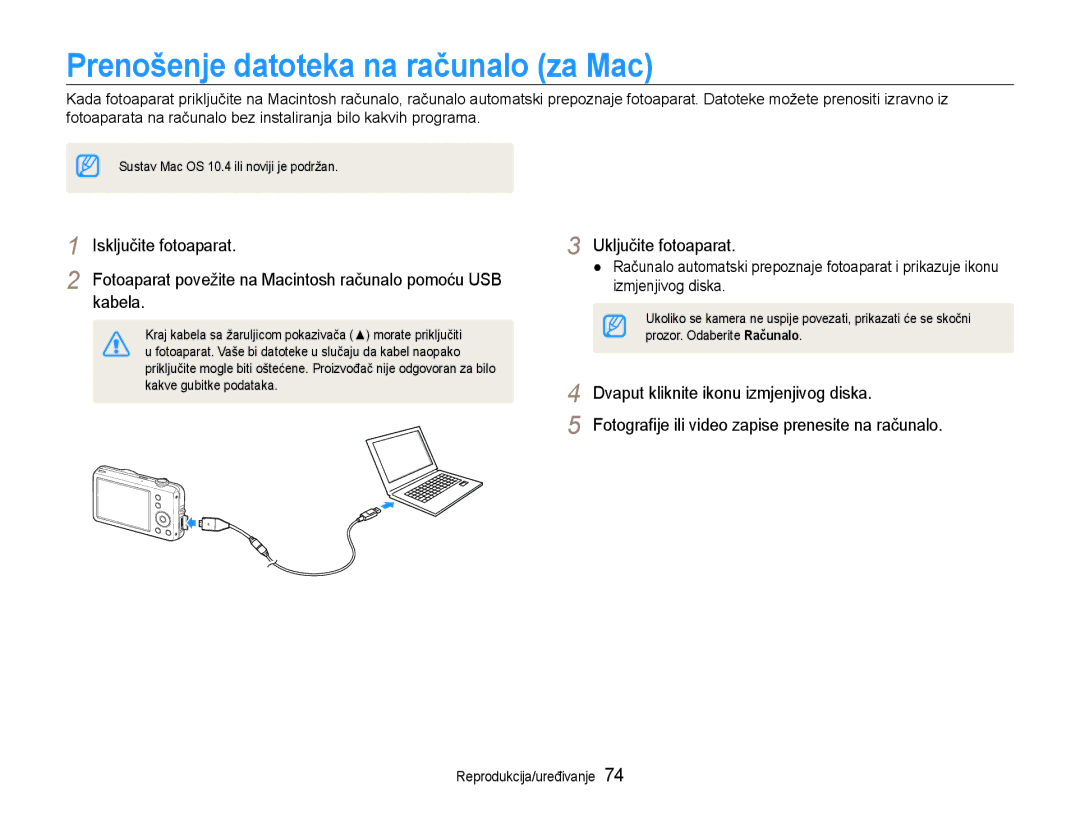 Samsung EC-ST65ZZBPUE3 Prenošenje datoteka na računalo za Mac, Dvaput kliknite ikonu izmjenjivog diska, Izmjenjivog diska 