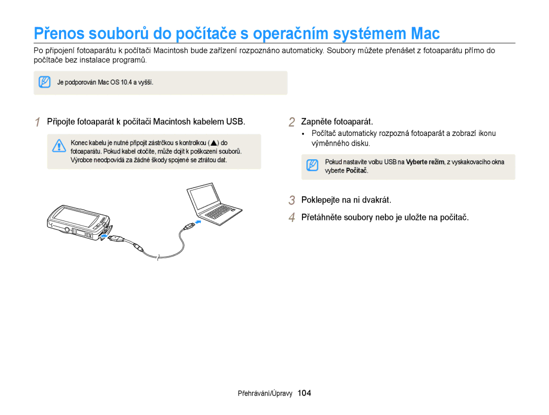 Samsung EC-ST65ZZBPSE3, EC-ST65ZZBPRE3, EC-ST65ZZBPUE3, EC-ST65ZZBPEE3 Přenos souborů do počítače s operačním systémem Mac 