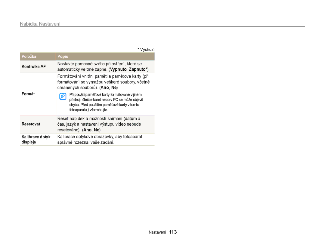 Samsung EC-ST65ZZBPUE3 manual Chráněných souborů. Ano, Ne, Reset nabídek a možností snímání datum a, Resetováno. Ano, Ne 