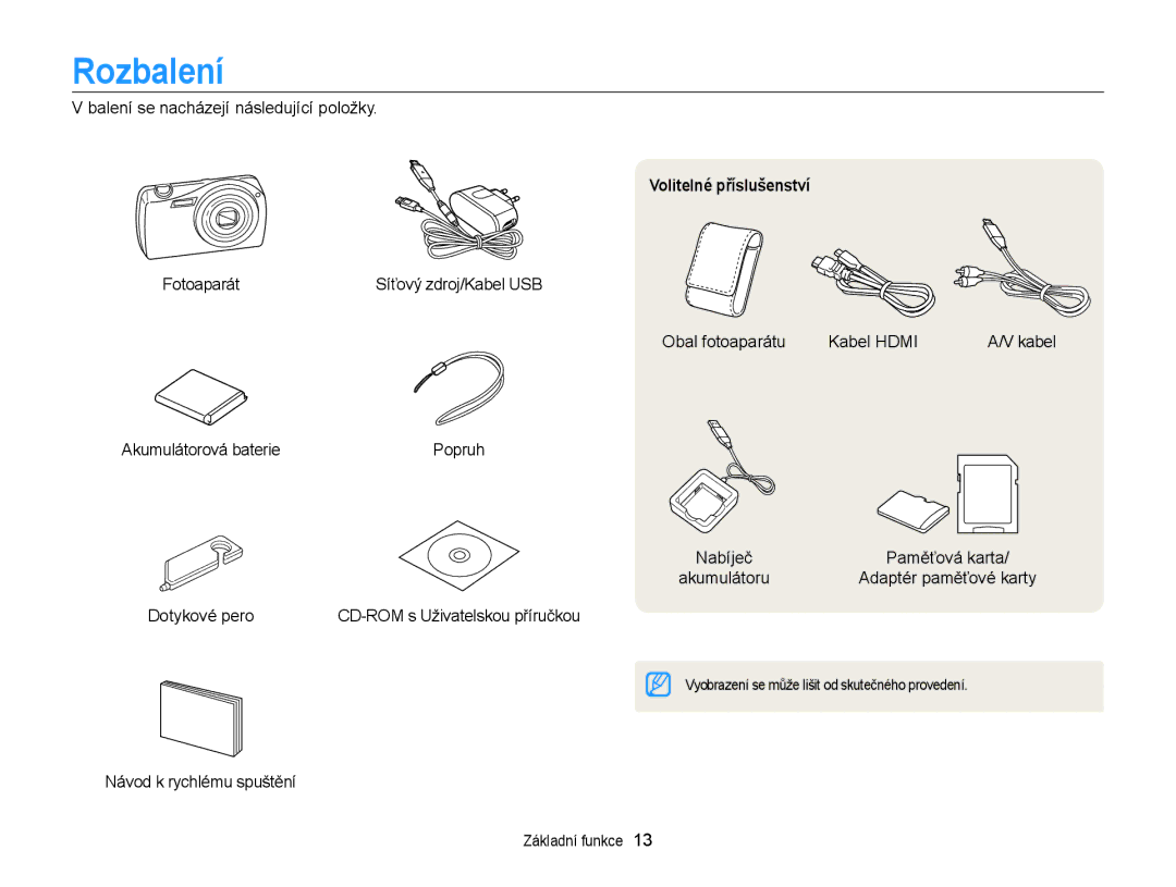 Samsung EC-ST65ZZBPUE3, EC-ST65ZZBPRE3, EC-ST65ZZBPSE3, EC-ST65ZZBPEE3 manual Rozbalení, Volitelné příslušenství 